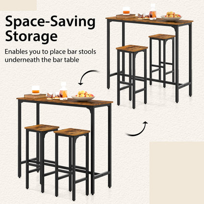 3-Piece Industrial Bar Table Set for 2 Counter Height Pub Table with 2 Stools