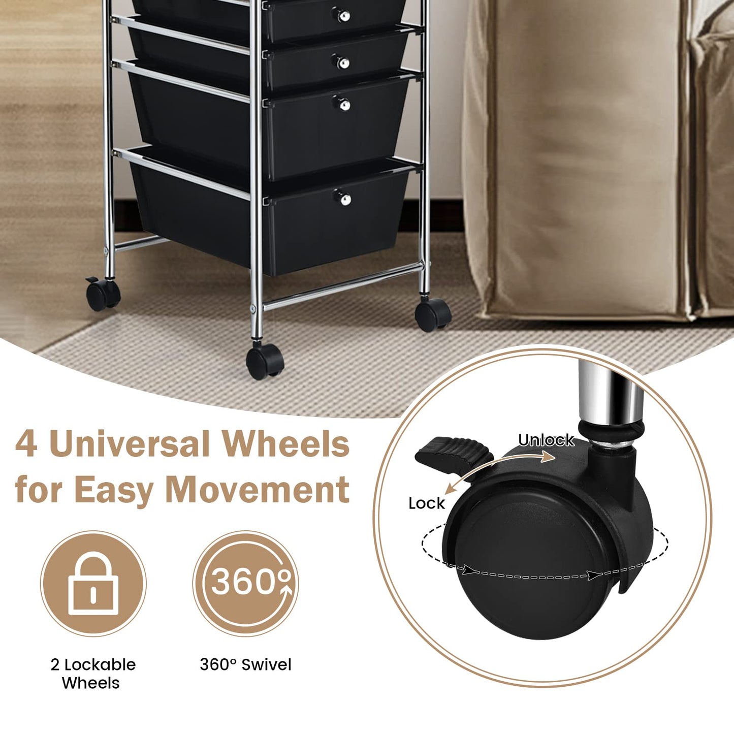 6-Drawer Rolling Storage Cart Multifunctional Art Craft Tools Organizer on Wheels