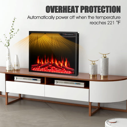 34-Inch Electric Fireplace, Wall-Mounted and Recessed Fireplace Heater with 4 Flame and Log Colors