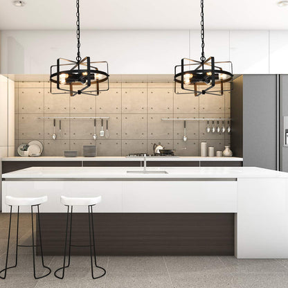 ARLIME 5 Lights Chandelier, Industrial Style Drum Shape Round Ceiling Lamp