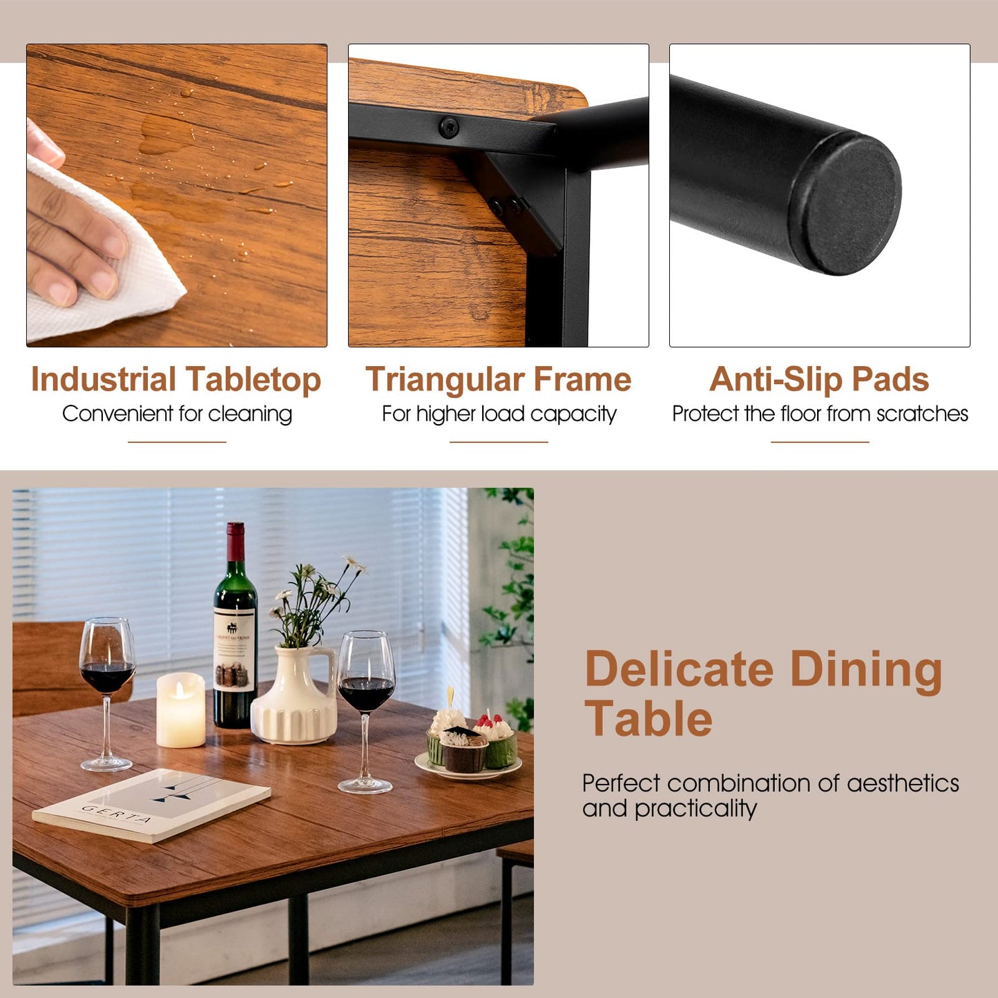 5 Piece Dining Table Set with 4 Bar Stools