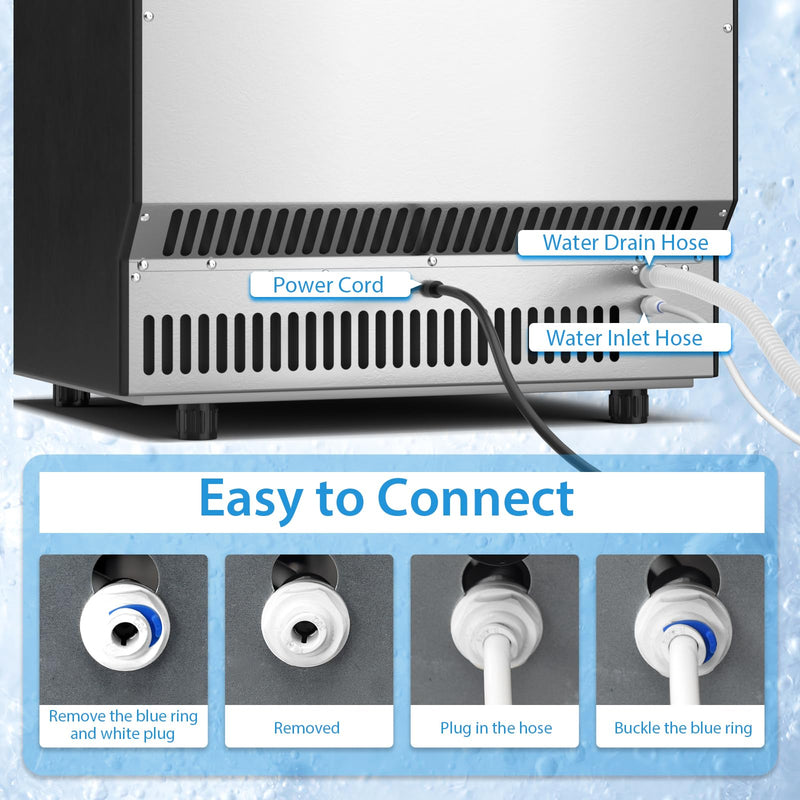 Commercial Ice Maker Machine, 110LBS/24H Stainless Steel Under Counter/Freestanding Self Cleaning Ice Machine with 24H Timer