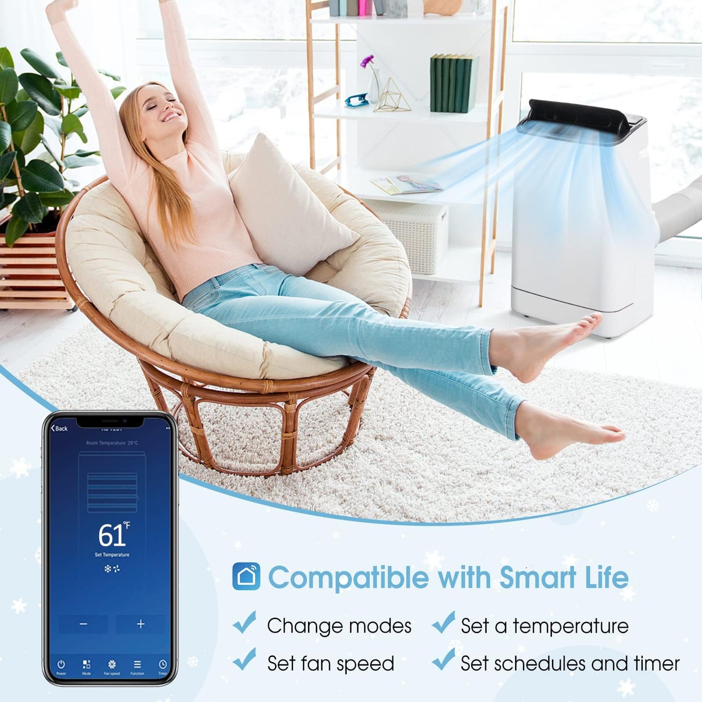 Smart Portable Air Conditioner & Heater Combo, 15000 BTUs Stand up AC Unit with Heat, Dehumidifier