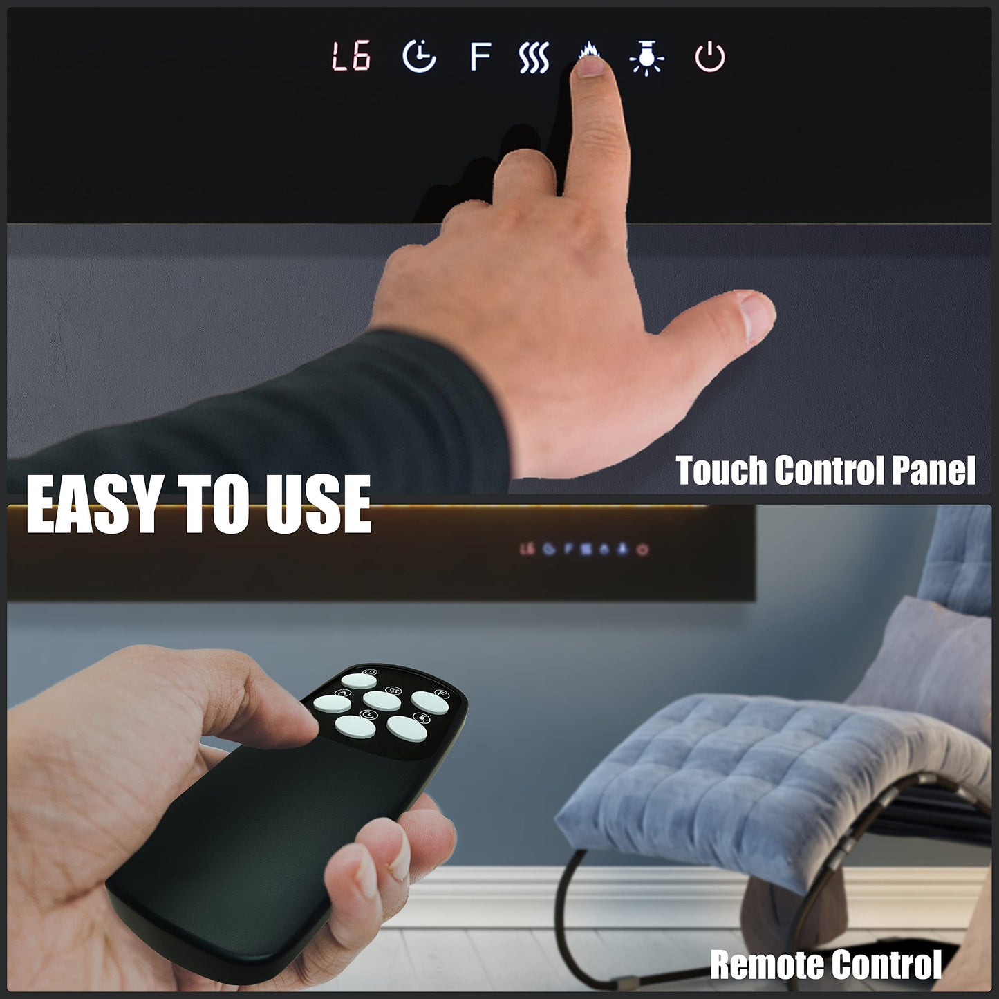 ARLIME 50” Recessed Electric Fireplace 750W/1500W Wall Mounted & in Wall