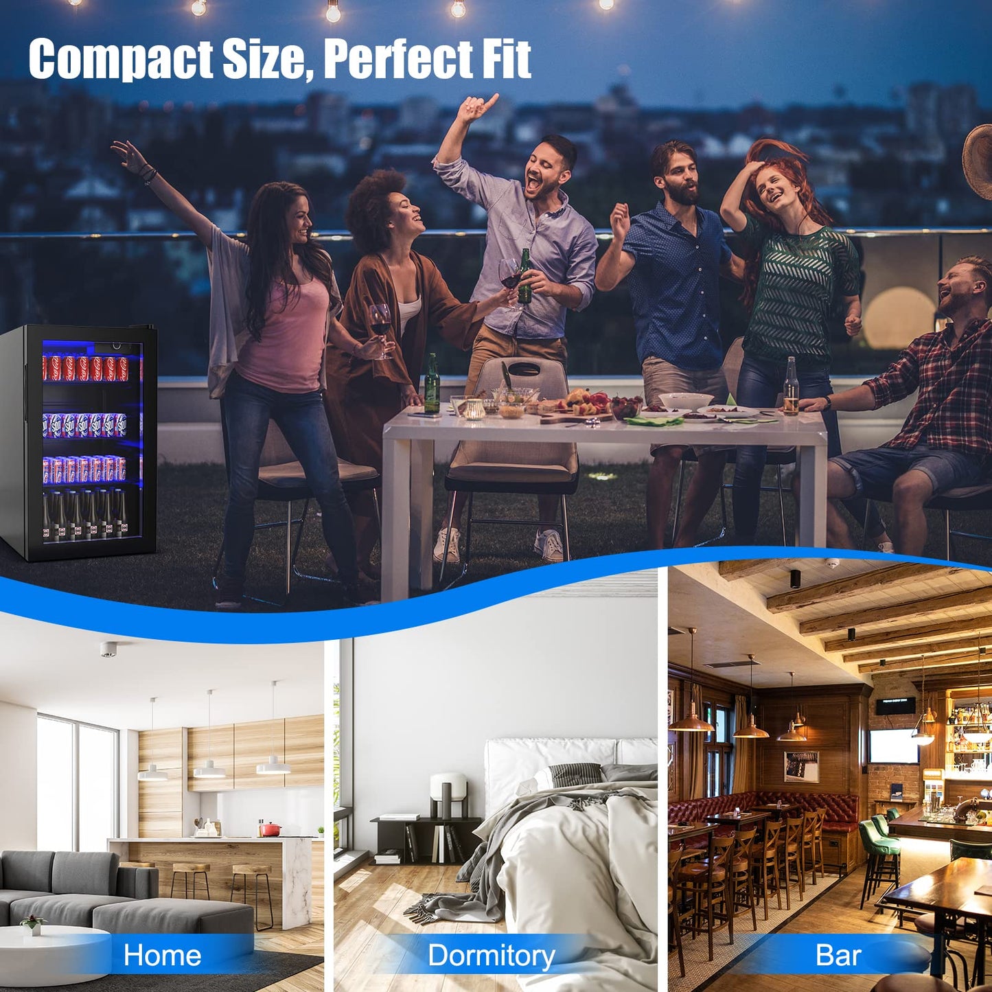 Beverage Refrigerator 120 Can Beverage Cooler with LED Light