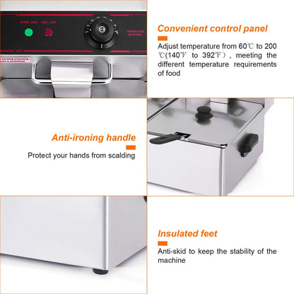 ARLIME Commercial Deep Fryer, 3400W Countertop Electric Fryers w/Basket Large Dual Tank Chicken Chips Fryer 2 x 5.8QT/5.5L