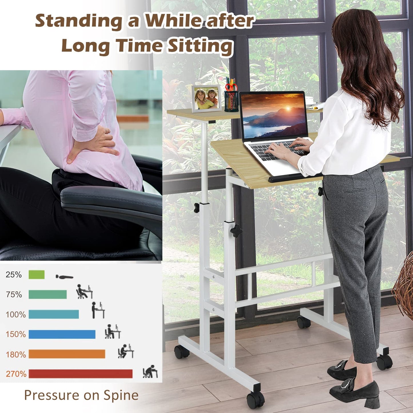 Mobile Standing Desk with Wheels for Home & Office
