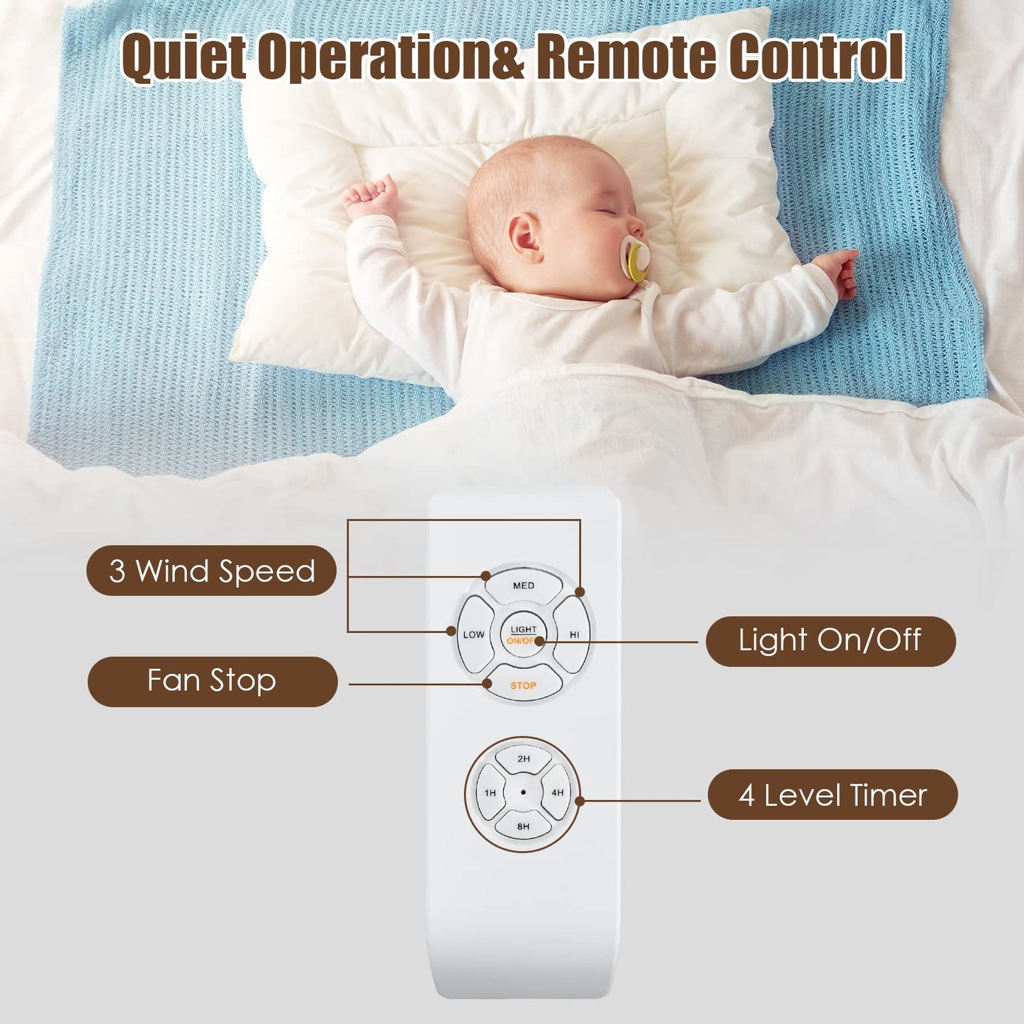 52-Inch Ceiling Fan Light, Crystal Ceiling Fan with Lights & Remote Control (Matte Black)