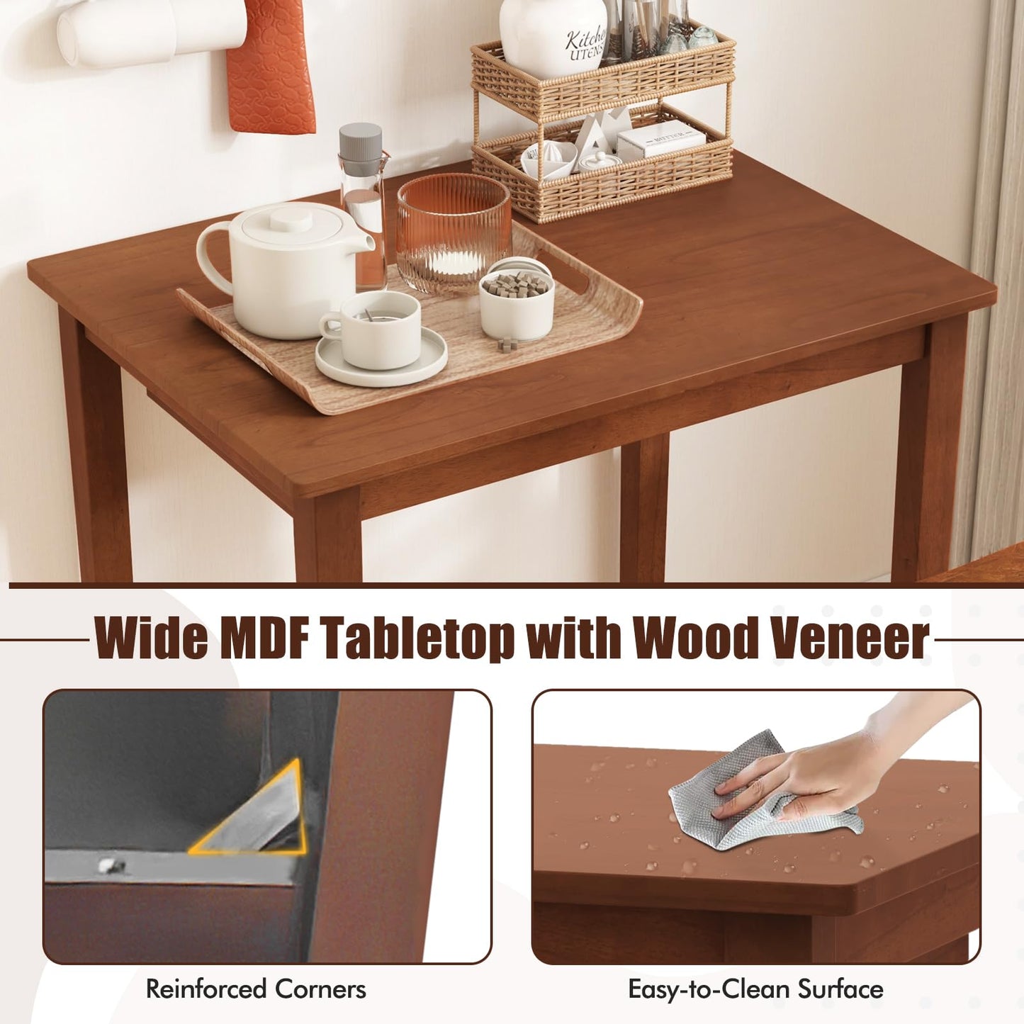 Wooden Bistro Set w/Pub Table and 2 Saddle Stools