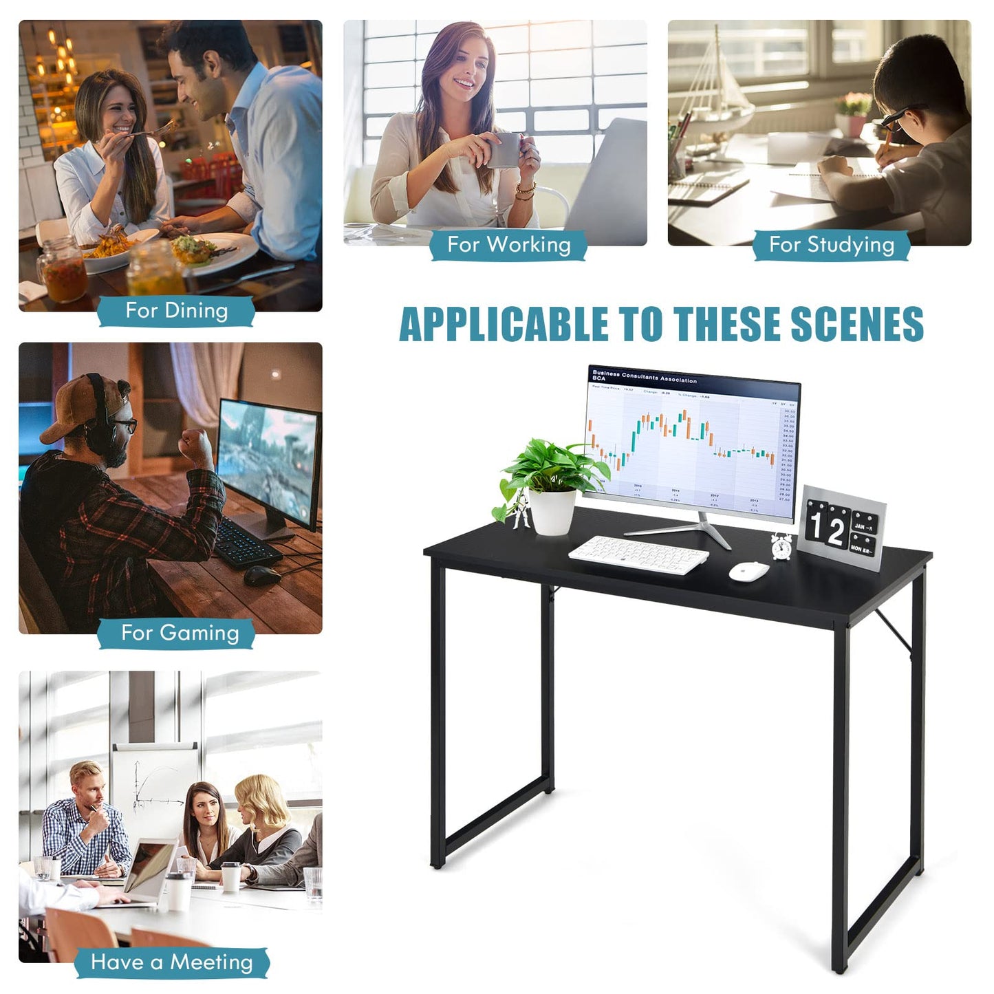 Home Office Computer Desk 40 inch Modern Simple Writing Study Desk