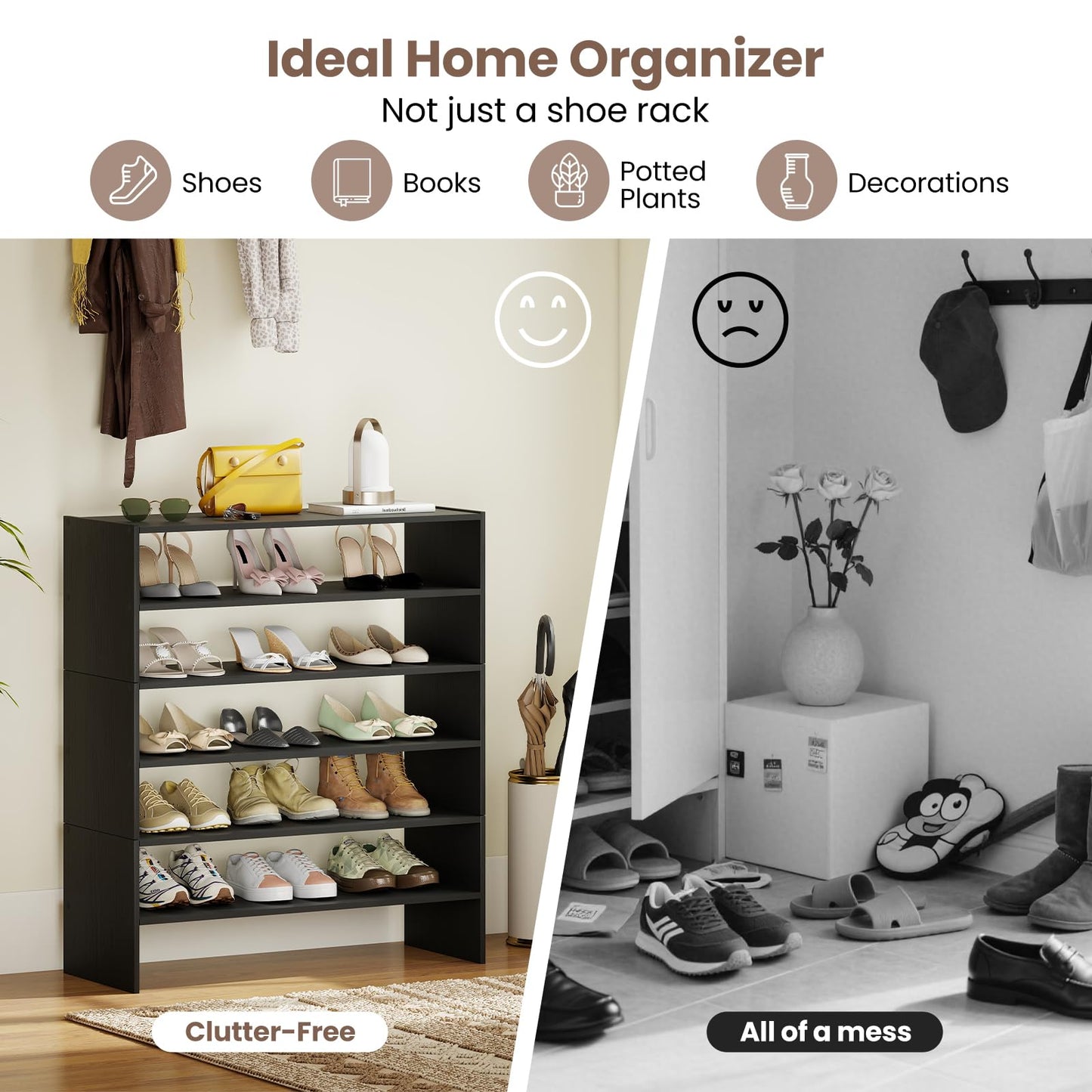 Extra Wide Shoe Shelf Organizer with Stackable Design