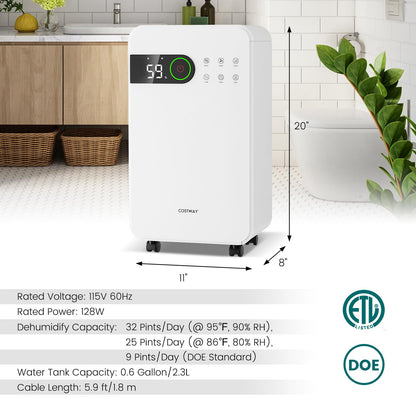 Dehumidifier for Basement, 32 Pints Dehumidifier with Sleep Mode, 24H Timer, 3-Color LED Indicator Light