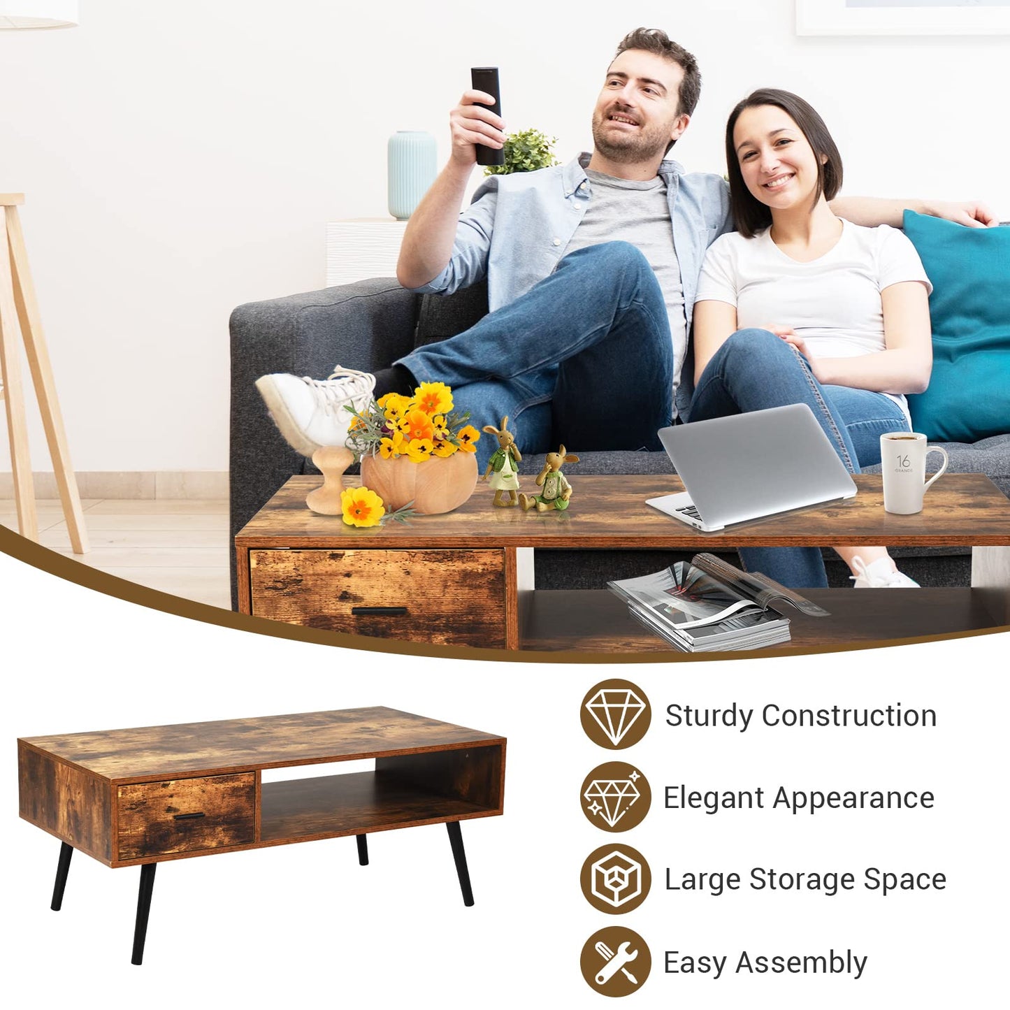 Mid Century Coffee Table Modern Accent Cocktail Sofa Table