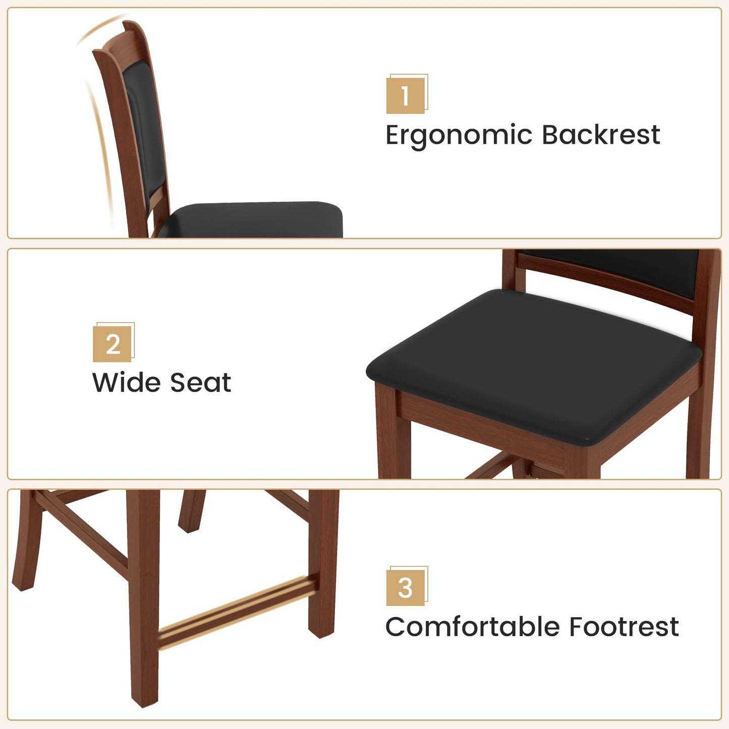 Upholstered Counter Stool Bar Stools Set of 2/4 with Solid Rubber Wood Frame