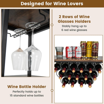 Wine Bar Cabinet 3-Tier Home Mini Bar for Liquor w/Power Outlets