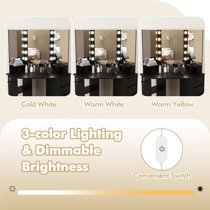 Corner Vanity Desk with Mirror and Lights for Women