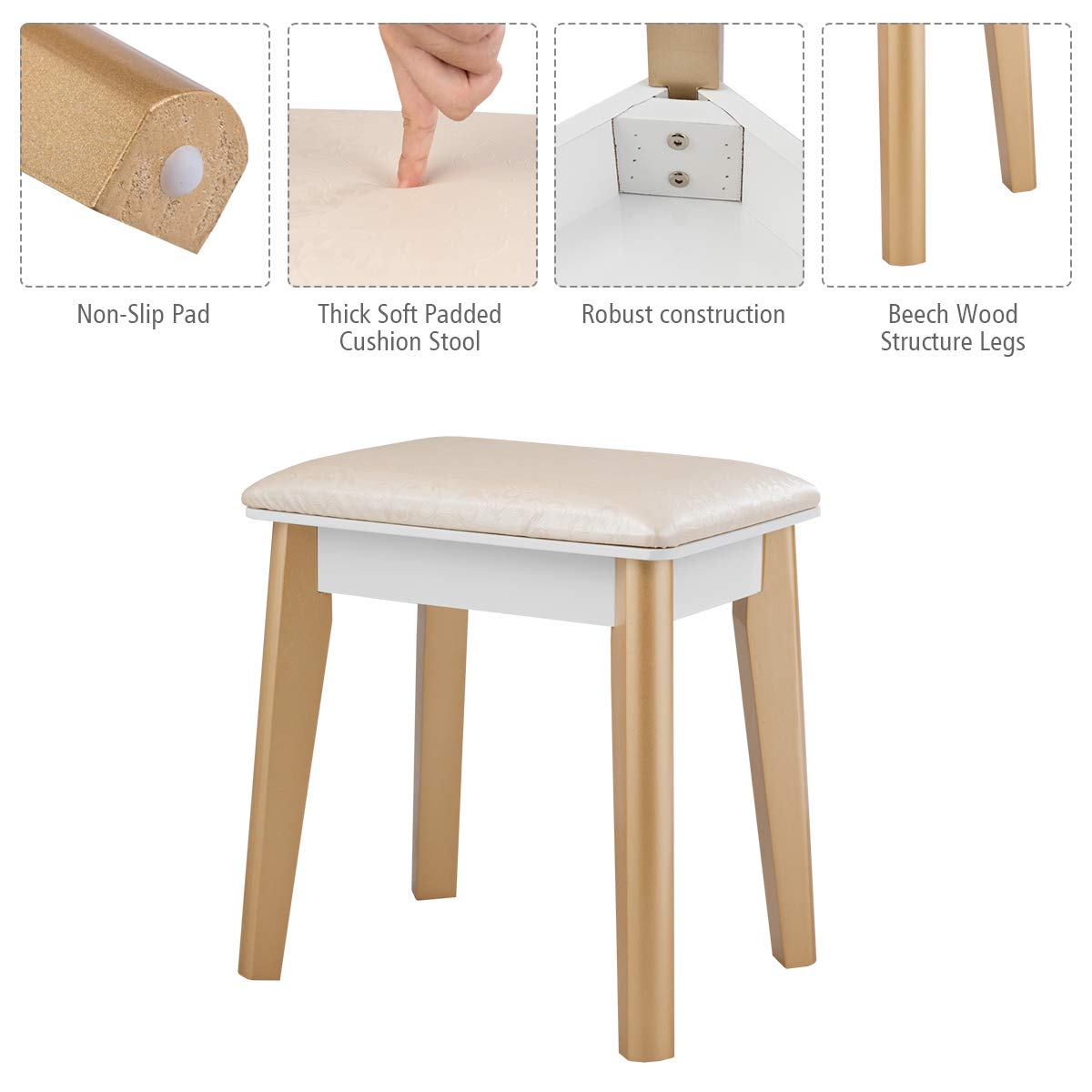 Makeup Dressing Table Set with 3 Color Lighting Modes & Adjustable Brightness