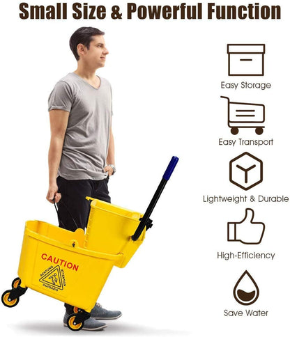 ARLIME Mop Bucket with Wringer On Wheels, 26 Quart Capacity Portable Wringer Trolley on Wheels