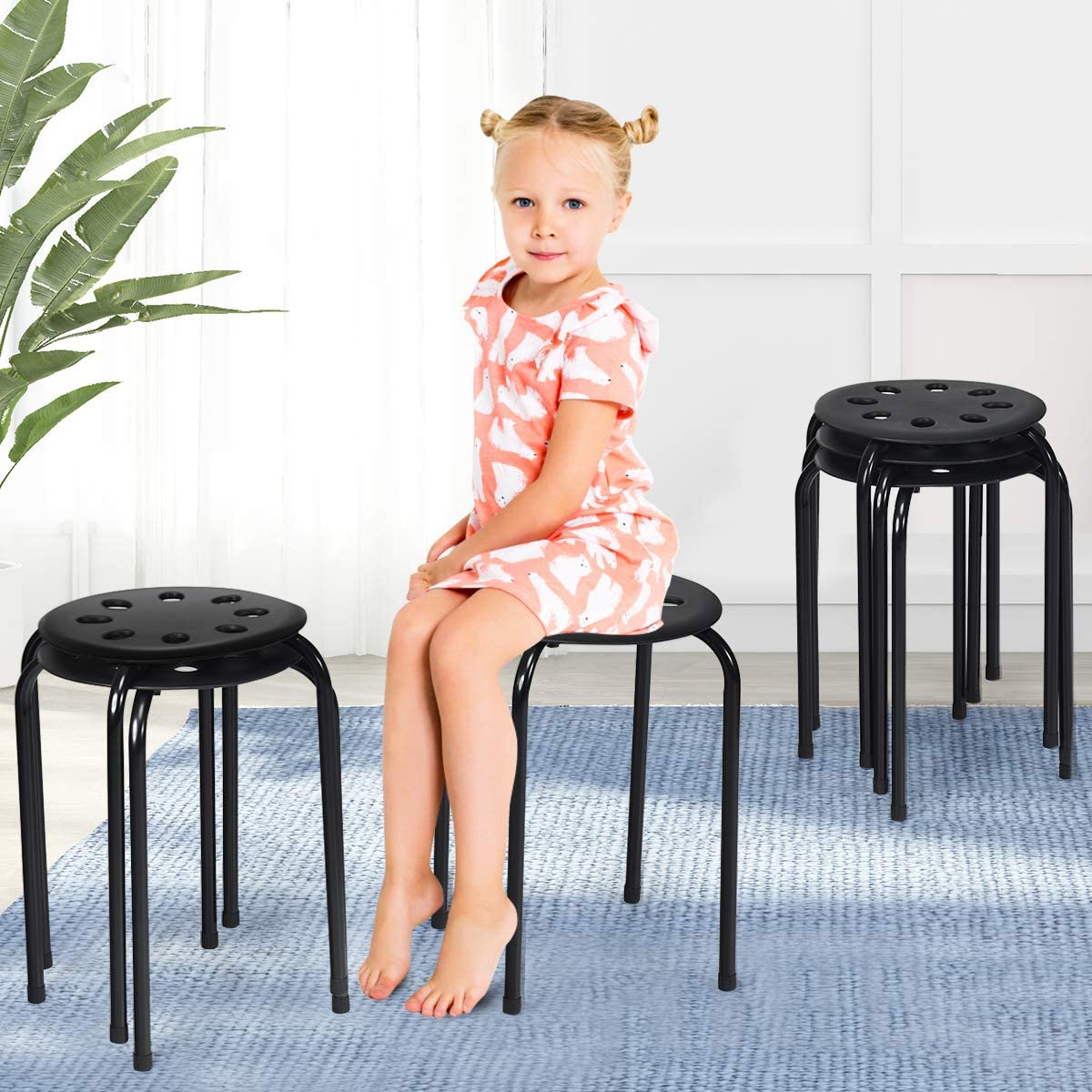 6-Pack Round Plastic Stack Stools 17.5-inch Height Backless