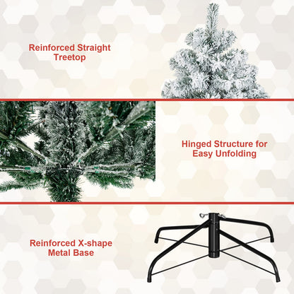 9 FT Snow Flocked Christmas Tree Artificial Holiday Hinged Pine Tree with 1498 Branch Tips