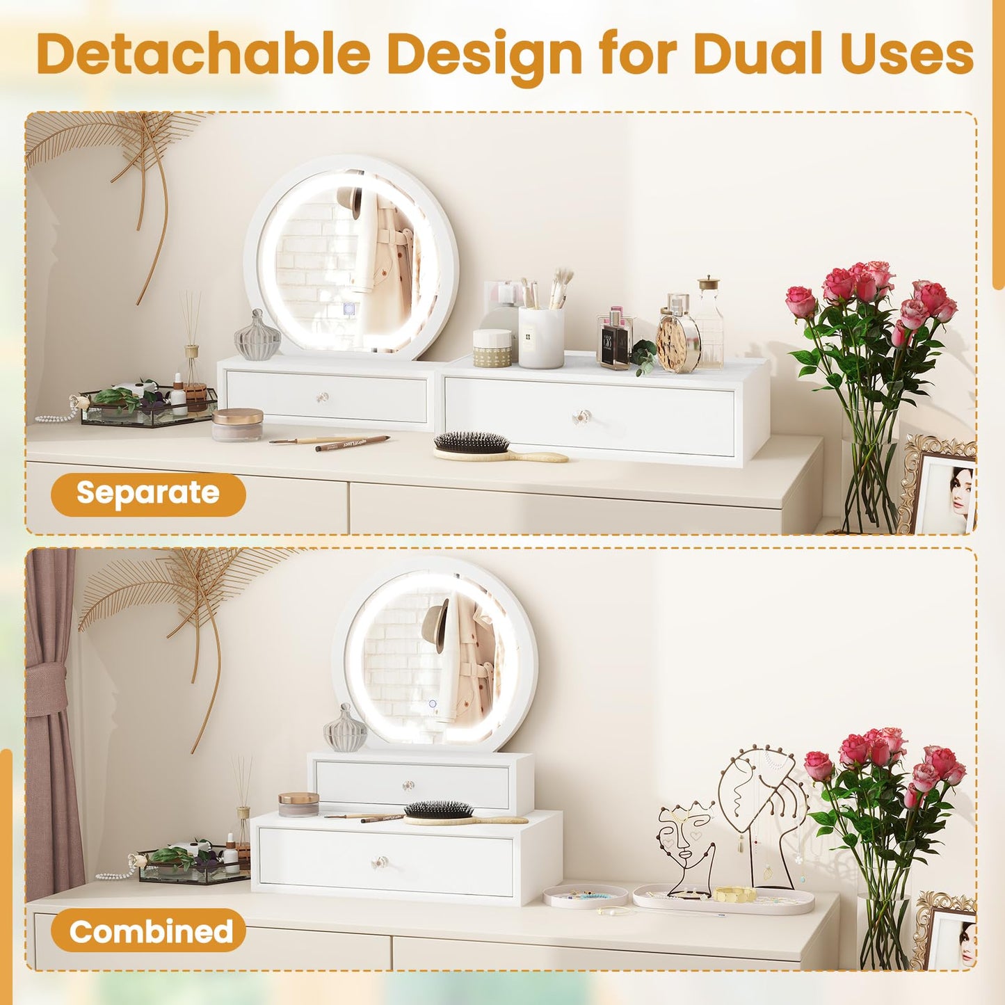 Modern Desktop Makeup Mirror with 2 Storage Drawers