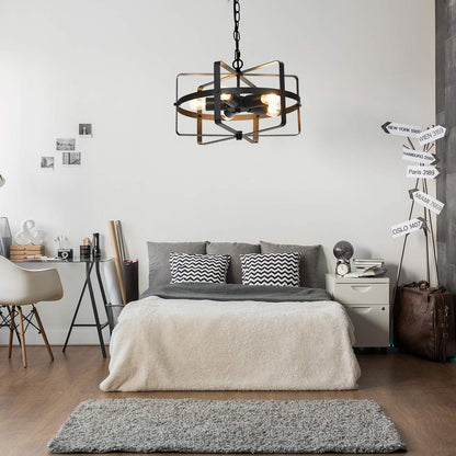 ARLIME 5 Lights Chandelier, Industrial Style Drum Shape Round Ceiling Lamp