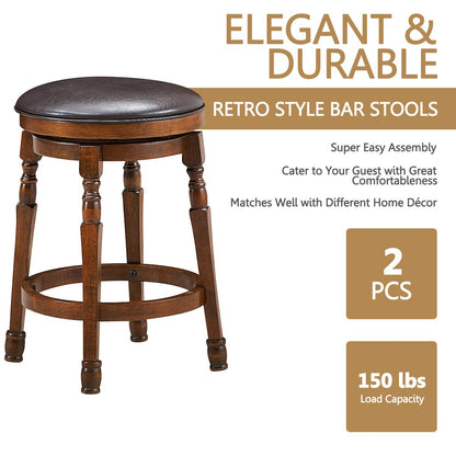 24 Inch Counter Height Round Bar Stool with 360° Swivel Cushioned Seat & Sturdy Natural Rubber Wood