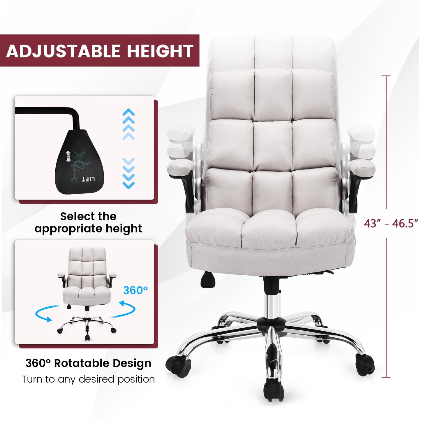 Big and Tall Computer Desk Chair with Adjustable Back Tilt & Flip up Armrest