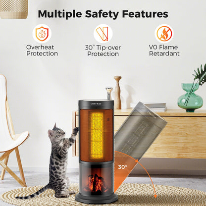 Indoor Space Heater with 3D Realistic Flame Portable 17-inch Height Tower Electric Heater