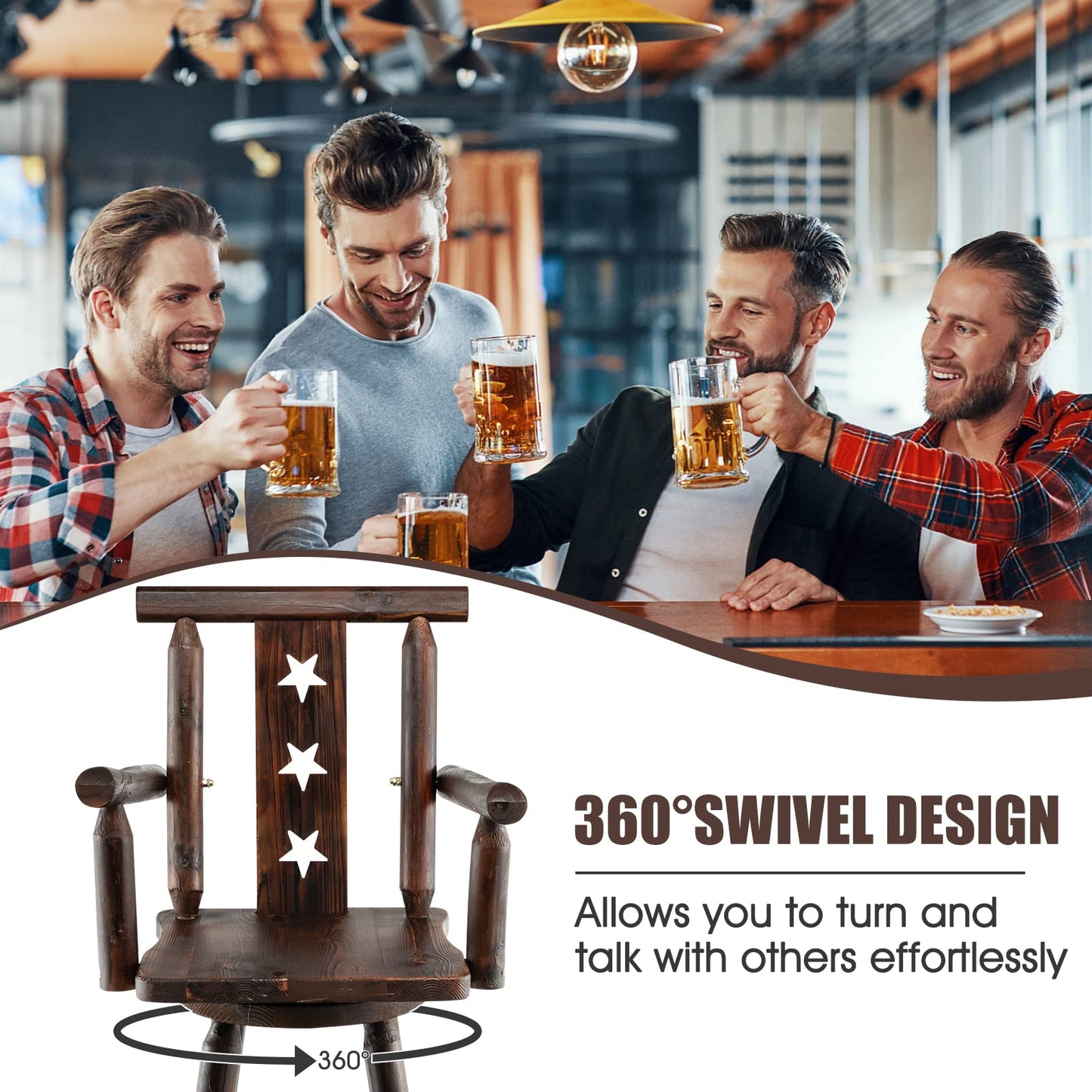 29’’ Solid Fir Wood Bar Chair with Footrest for Dining Room