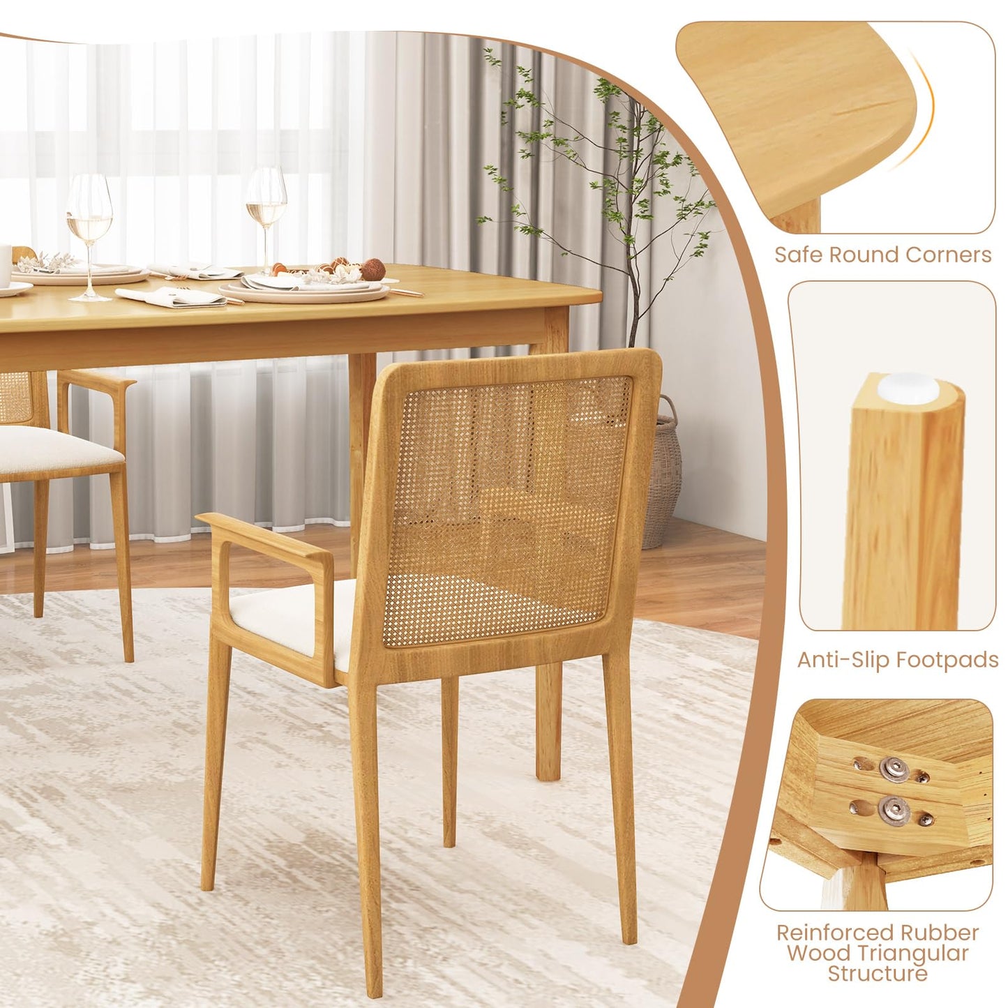 48” Wooden Rectangular Kitchen Table with Solid Rubber Wood Legs