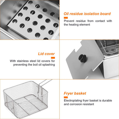 ARLIME Commercial Deep Fryer, 3400W Countertop Electric Fryers w/Basket Large Dual Tank Chicken Chips Fryer 2 x 5.8QT/5.5L