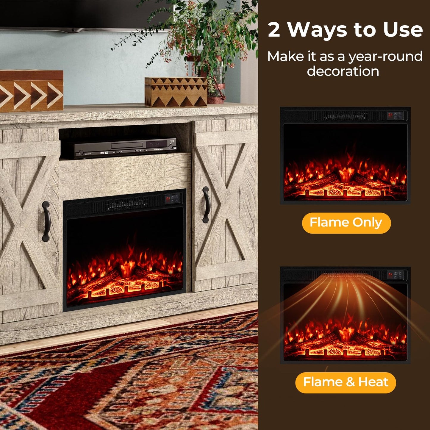 23 Inches Electric Fireplace Insert 750W/1500W Fireplace Heater with Remote Control