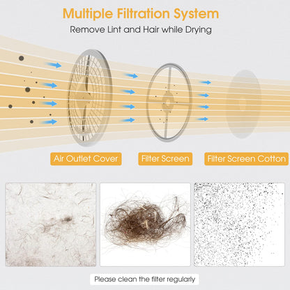 Compact Laundry Dryer with Stainless Steel Drum 5 Drying Programs and Adjustable Exhaust Vent