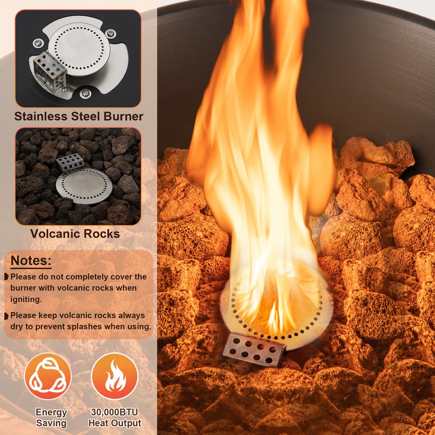 Outdoor Burning Fire Bowl W/Lava Rocks & PVC Cover