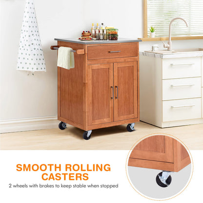 Kitchen Storage Island Cart on Wheels Farmhouse Kitchen Rolling Trolley Cart