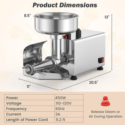 450W Electric Tomato Strainer for Strawberry & Blueberry Jam