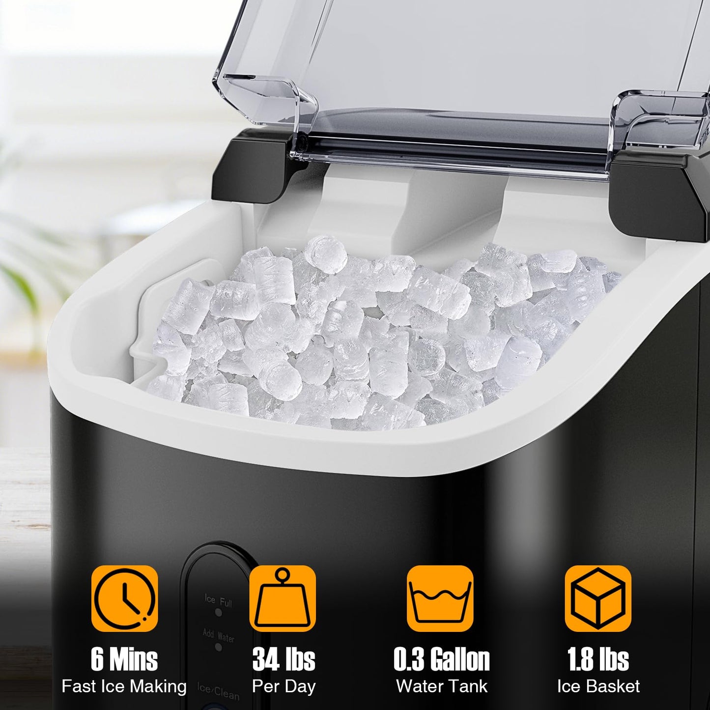 ARLIME Nugget Countertop Ice Maker with Handle Ready in 6 Mins 34 lbs/24H
