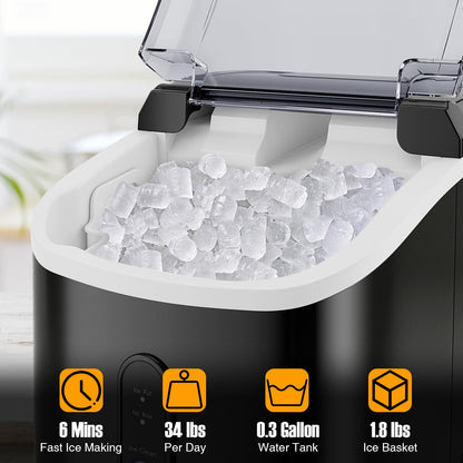 ARLIME Nugget Countertop Ice Maker with Handle Ready in 6 Mins 34 lbs/24H