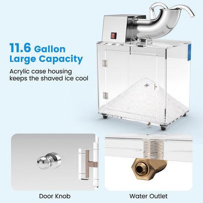 Commercial Shaved Ice Machine, 440 Lbs/H Stainless Steel Ice Crusher with Safety On/Off Switch