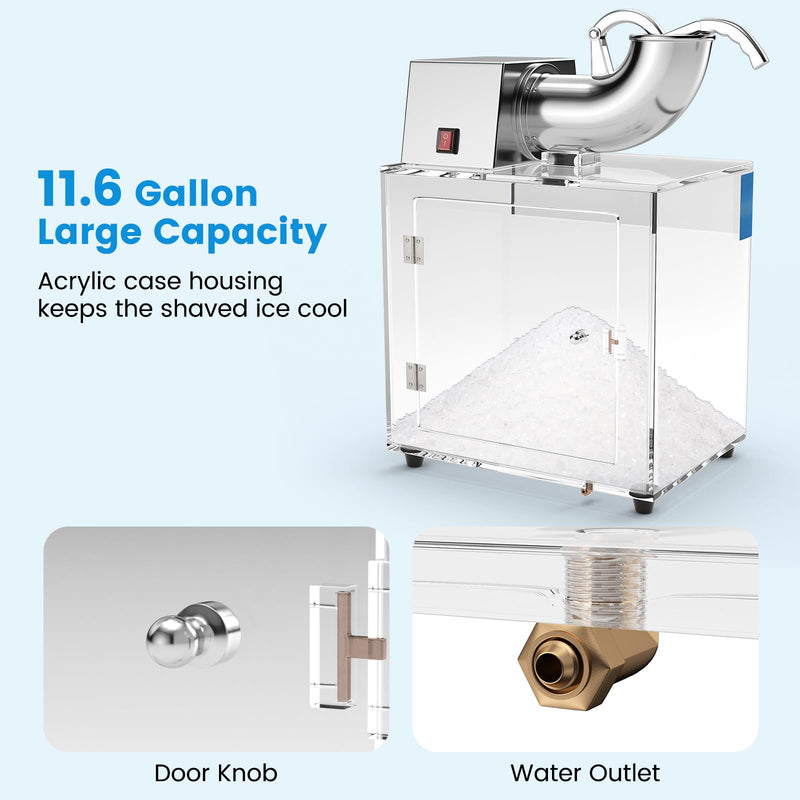 Commercial Shaved Ice Machine, 440 Lbs/H Stainless Steel Ice Crusher with Safety On/Off Switch