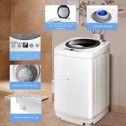 ARLIME Portable Washing Machine, Full-Automatic 8 lbs Capacity Laundry Machine w/Drain Pump