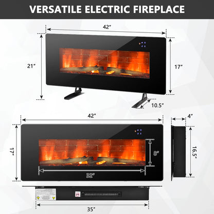 42 Inches Electric Fireplace Wall Mounted and Freestanding Fireplace Heater with Remote