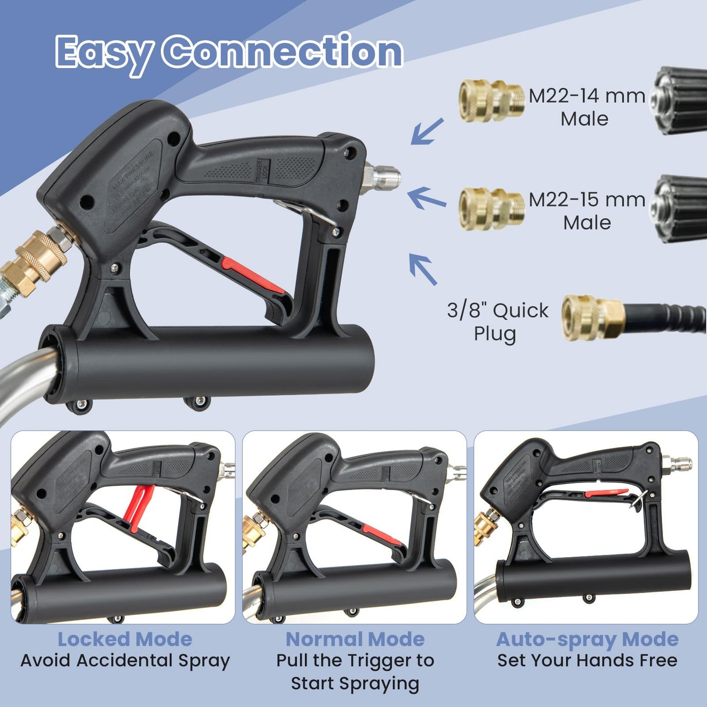 20" Pressure Washer Surface Cleaner with 4 Wheels, Dual Handle, Stainless Steel Housing