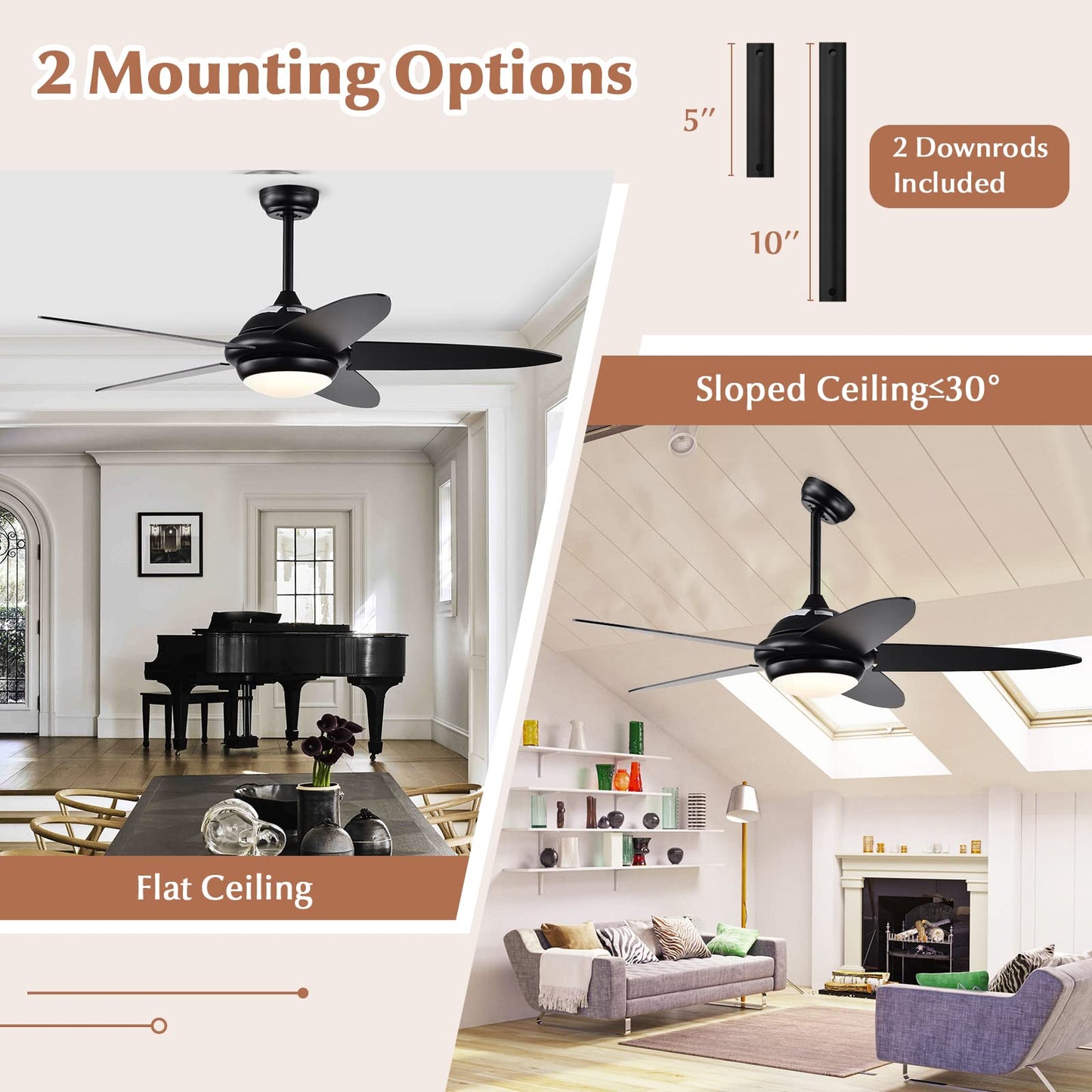 52 Inch Ceiling Fan with Lights, Indoor Modern LED Ceiling Fan, Remote Control