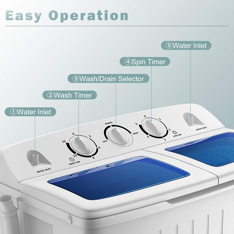 20 lbs Compact Twin Tub Washing Machine for Home Use