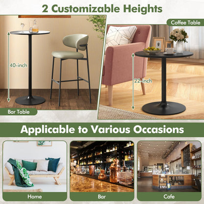 Round Bistro Table Height Adjustable with Heavy-Duty Metal Base