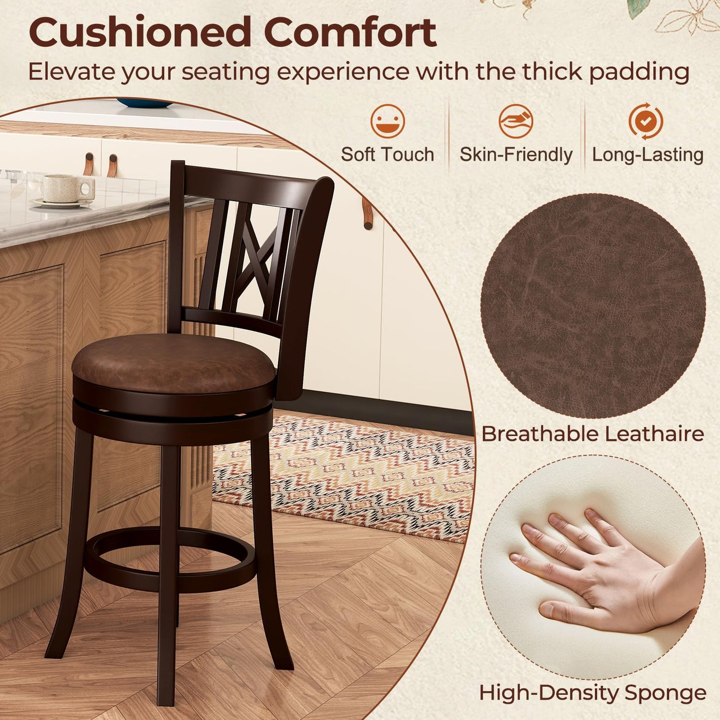 26”/30” Swivel Bar Chairs with Footrest for Kitchen Island & Pub