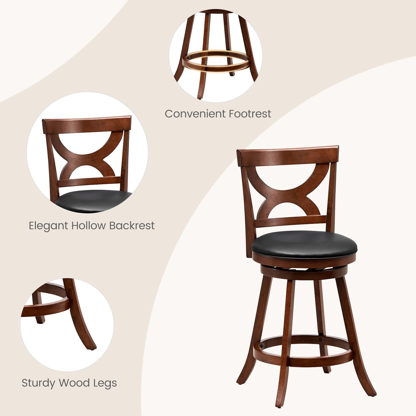 Bar Stools Set of 2/4 24'' 360-Degree Swivel Chairs