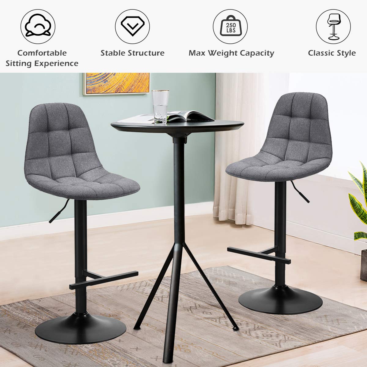 Bar Stools Set of 2/4 Height Adjustable Swivel Bar Chairs